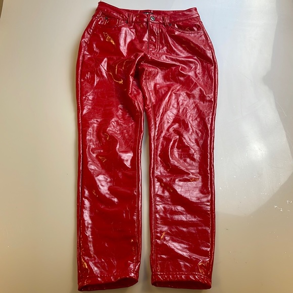 Fashion Nova Red Vinyl Pants Women                                      X16-55 - Picture 1 of 6